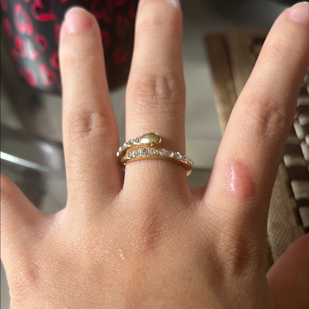Elegant Gold Snake Ring with Crystals